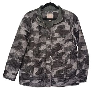 ISAAC MIZRAHI LIVE Gray Camo Print Long Sleeve Zipper Front Jacket Large